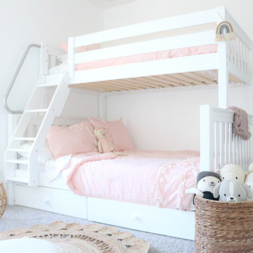 White Twin over Full Bunk Bed with Angled Ladder and Storage