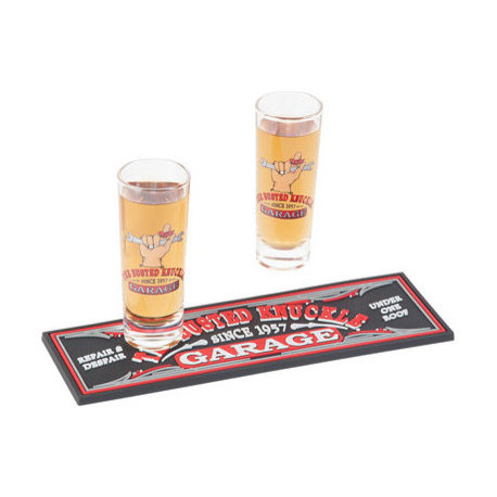 Busted Knuckle Garage Shot Glasses With Rubber Bar Mat