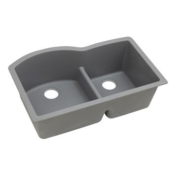Elkay Quartz Classic Offset 60/40 2-Bowl Sink, Aqua Divide, Greystone
