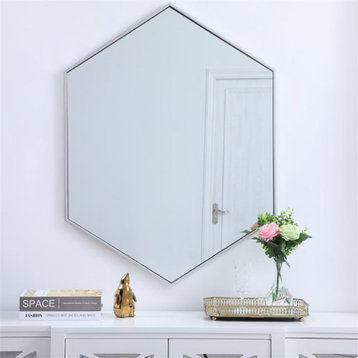 Pemberly Row 40" x 30" Hexagonal Metal Frame Mirror in Silver