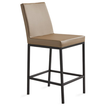 Domino Counter Stool, Black Frame with Taupe Faux Leather Upholstery
