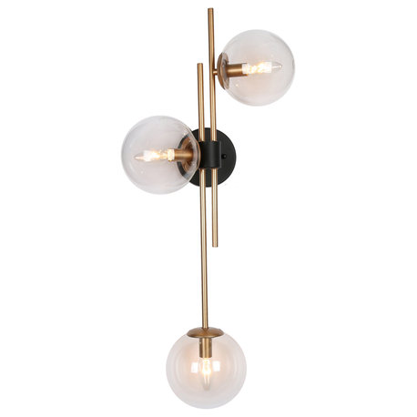 LNC Modern 3-Light Matte Gold Glass Shade Wall Sconce Fixture 30"H