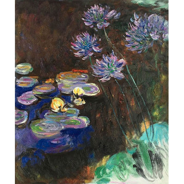 Water Lilies and Agapanthus, Unframed Loose Canvas