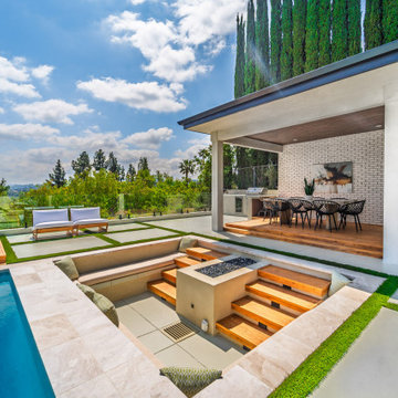 Sunken Fire Lounge Set Between the Pool and the Patio