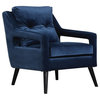 Retro Dark Blue Velvet Arm Chair, Vintage Plush Deep Danish