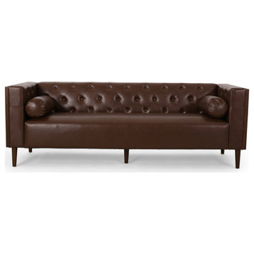 Lance Tufted Deep Seated Sofa With Accent Pillows, Dark Brown/Espresso