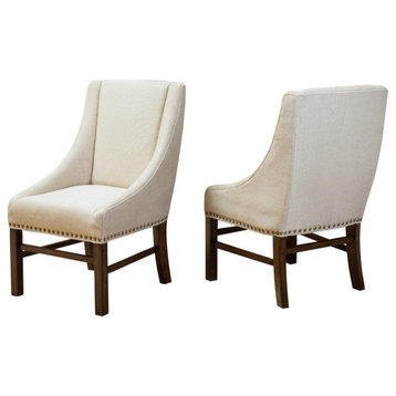 GDF Studio Claudia Contemporary Upholstered Dining Chairs, Set of 2, Natural/Brown