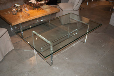 Custom Glass Top Coffee Table w/ Acrylic Slab Base