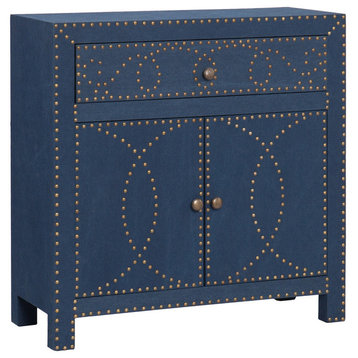 Raphael Double-Door Cabinet, Soft Navy Linen With Brass