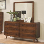 Emma Mason Signature - Emma Mason Signature Bethanie Mirror in Dark Walnut - Emma Mason Signature Bethanie Mirror in Dark Walnut Turning your bedroom into a swanky place is easy with this mid-century design. A modern style bedroom set with rounded corners throughout. Finished drawer boxes with black felt lined top drawers. Rounded tapered legs have metal mounting plates. Metal extension drawers glides and English dovetail front & back. Poplar and walnut veneers over select woods in a dark walnut finish. Gunmetal finished hardware.