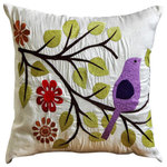 The HomeCentric - Pruple Cuckoo Bird Multi Art Silk 16"x16" Decorative Pillow Covers, Birdy Style - Birdy Style is an exclusive 100% handmade decorative pillow cover designed and created with intrinsic detailing. A perfect item to decorate your living room, bedroom, office, couch, chair, sofa or bed. The real color may not be the exactly same as showing in the pictures due to the color difference of monitors. This listing is for Single Pillow Cover only and does not include Pillow or Inserts.