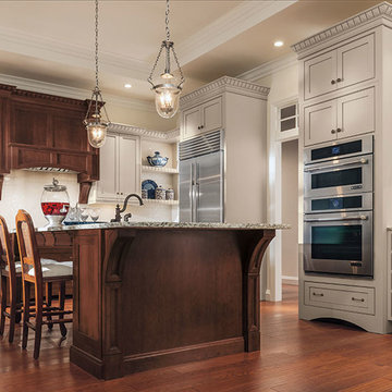 Painted Maple Cabinets with a Cherry Kitchen Island