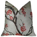 Plutus Brands - Cherry Blossom White Red Gray Handmade Luxury Pillow, 16"x16" - Makes a bold visual statement in any space with this plutus cherry blossom white red gray handmade luxury pillow. The fabric is a blend of Polyester and Viscose.