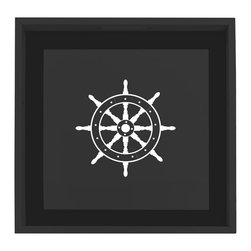 Nautical Wheel Black Wood Tray - Home Decor