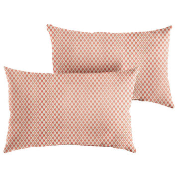 Sunbrella Outdoor Lumbar Pillow of 2, Detail Persimmon, 13 in Hx20 in Wx6 in D