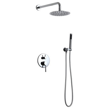 Modern Rain Shower System with Round Rainfall Shower Head Handheld Shower Set, Chrome, 12"