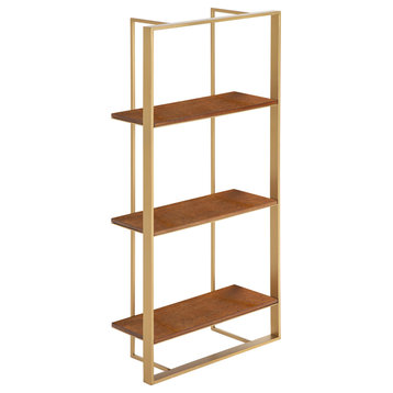 Kercheval Modern Wood Shelf, Walnut Brown/Gold 15x32