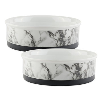 DII Pet Bowl White Marble Large 7.5dx2.4h, Set of 2