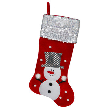 20.5" Snowman Christmas Stocking With Sequined Cuff