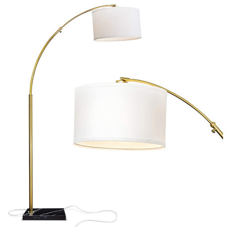 Brightech Logan - Contemporary Arc Floor Lamp w. Marble Base, Antique Brass