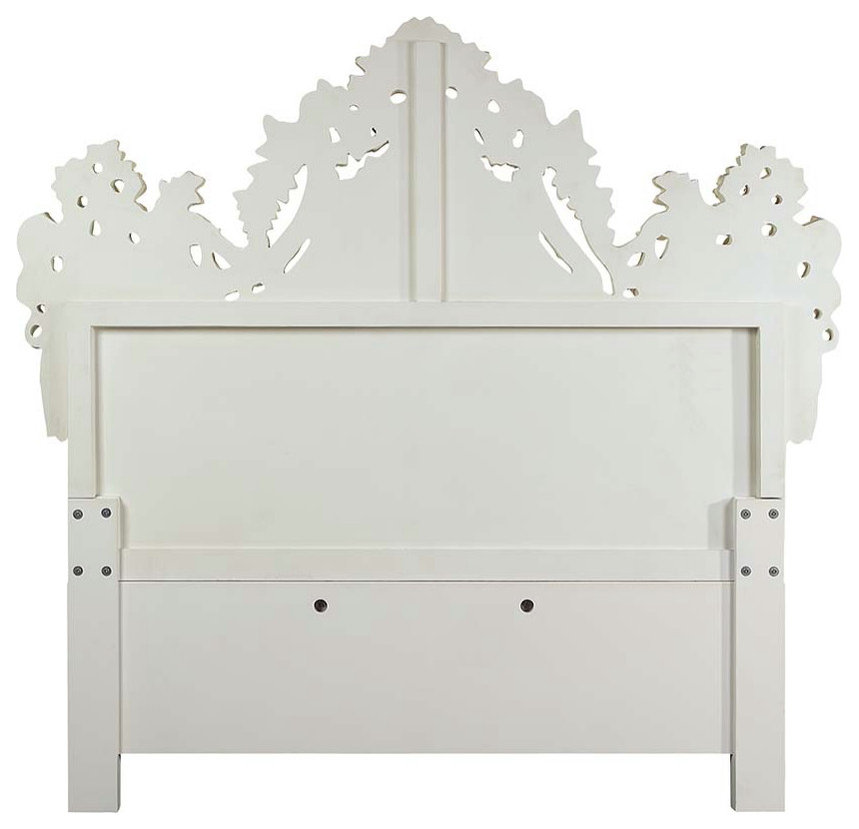 Acme Adara Eastern King Bed White PU and Antique White Finish ...