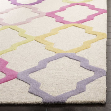 Safavieh Kids 5' Square Hand Tufted Wool Rug in Ivory