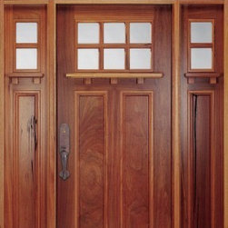 Craftsman Style Andean Walnut Entry Door with Sidelites and Transom - Front Doors