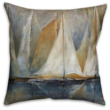 Sailboats/Water 18"x18" Outdoor Coastal Throw Pillow