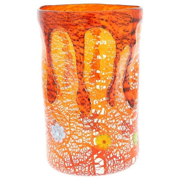 GlassOfVenice Murano Glass Tall Drinking Glass - Silver Lava Orange