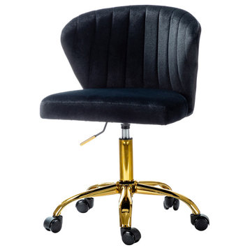 Swivel Task Chair With Tufted Back, Black