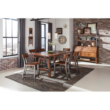 Lexicon Holverson Wood Counter Height Dining Table in Rustic Brown and Gunmetal
