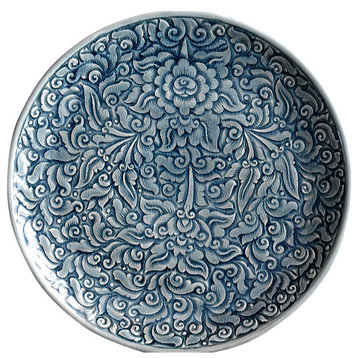 Blue Floral Celadon Plate, Large