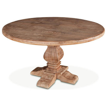 48-Inch Round Mango Wood Dining Table in Antique Oak Finish, Belen Kox