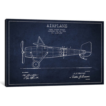 "Airplane Navy Blue Patent Blueprint" by Aged Pixel, Canvas Print, 26"x18"