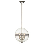 Savoy House - Stirling 3-Light Pendant Polished Pewter Crackled Glass - Give your home a bold, vintage-inspired lighting look with the Savoy House Stirling 3-light pendant. Its large, orb-shaped Shade of crackled glass brings you high drama and is paired with a band of mesh detailing to add even more texture. Finished in warm brass.  No. of Rods: 5 Shade Included: Yes   Rod Length(s): 12.00 Are bulbs included? No Type/Wattage of bulbs: 60W C Hardwire or Plue? Hardwire Number of bulbs used? 3 UL Listing: Yes