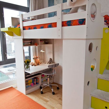 Tribeca; A white loft bed with vibrant accent colors