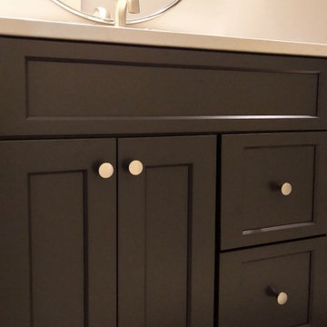 Guest Bathroom with Maple Wood Graphite Tinted Vanity and Quartz Countertop