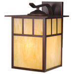 Vaxcel - Mission 9" Outdoor Wall Light Burnished Bronze - Flat strips of burnished bronze outline honey opal glass panes in the Mission collection. The simple design of this fixture has a mission style look perfect for Frank Lloyd Wright prairie inspired decors. This outdoor wall light is ideal for your porch, entryway, garage, or any other area of your home.