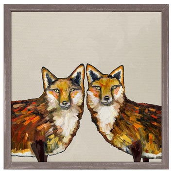 "Fox Duo" Mini Framed Canvas by Eli Halpin, Cream