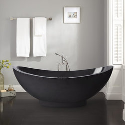 75" VESPASIAN STONE DOUBLE-SLIPPER TUB - POLISHED BLACK GRANITE - Bathtubs