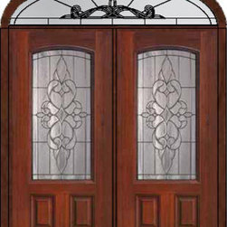 Prehung Transom Double Door 80 Fiberglass Courtlandt Arch Lite Glass - Front Doors