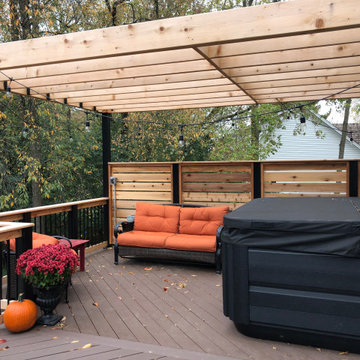 TimberTech Rustic Elm Deck with Cedar Privacy Fence, Rails, & Pergola in Cary