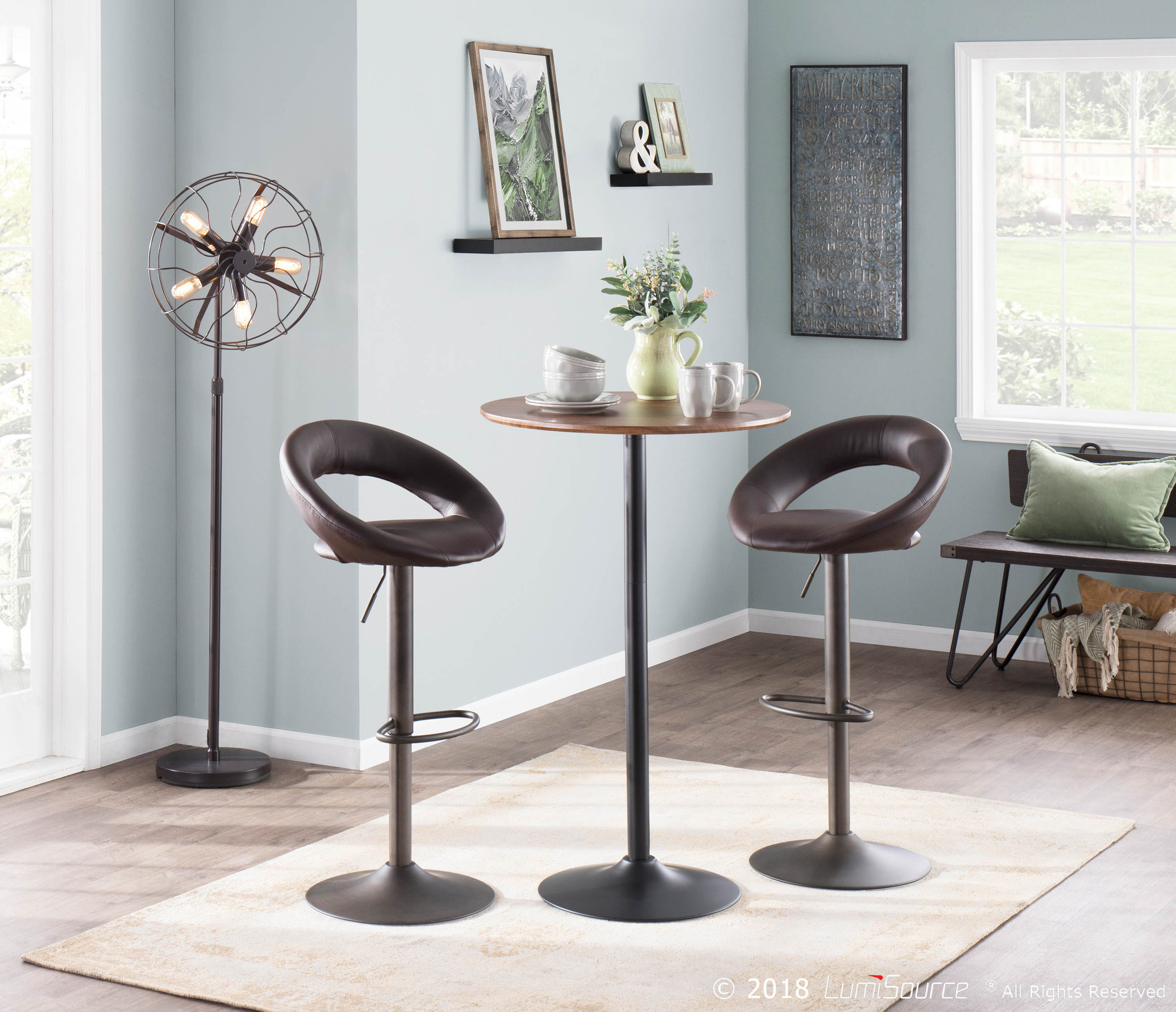 LumiSource Pebble Table, Black Metal/Walnut Wood