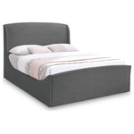 Meridian Furniture - Tess Velvet Upholstered King Bed, Gray, King - Snuggle up in sophisticated style when you bring home this grey Tess king-sized bed. This bed checks all the boxes when it comes to elegance and refined living, with its soft beige velvet fabric upholstery and curvy shape. A tall headboard gives the bed a commanding presence in your room, ensuring it's the center of attention.
