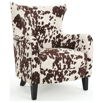 Farmhouse Accent Chair, Milk Cow Upholstery With High Back and Sloped Armrests