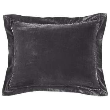 Stella Faux Silk Velvet Flanged Dutch Euro Pillow, 27"x39", Dark Slate, Single