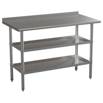 Stainless Steel 18 Gauge Work Table With 1.5" Backsplash and 2 Undershelves, NSF