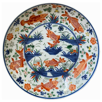 Chinese Museum Orange Fishes Painting White Porcelain Charger Plate Hws1503
