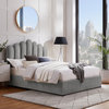 Inspired Home Monty Bed, Velvet Upholstered Scalloped Headboard, Grey, Full