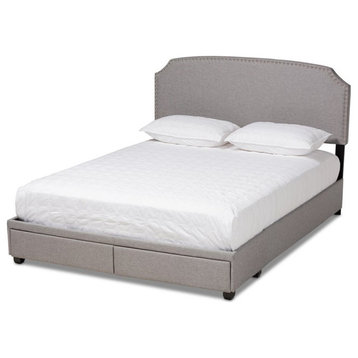 Baxton Studio Larese Fabric Upholstered Platform Storage King Bed in Light Gray